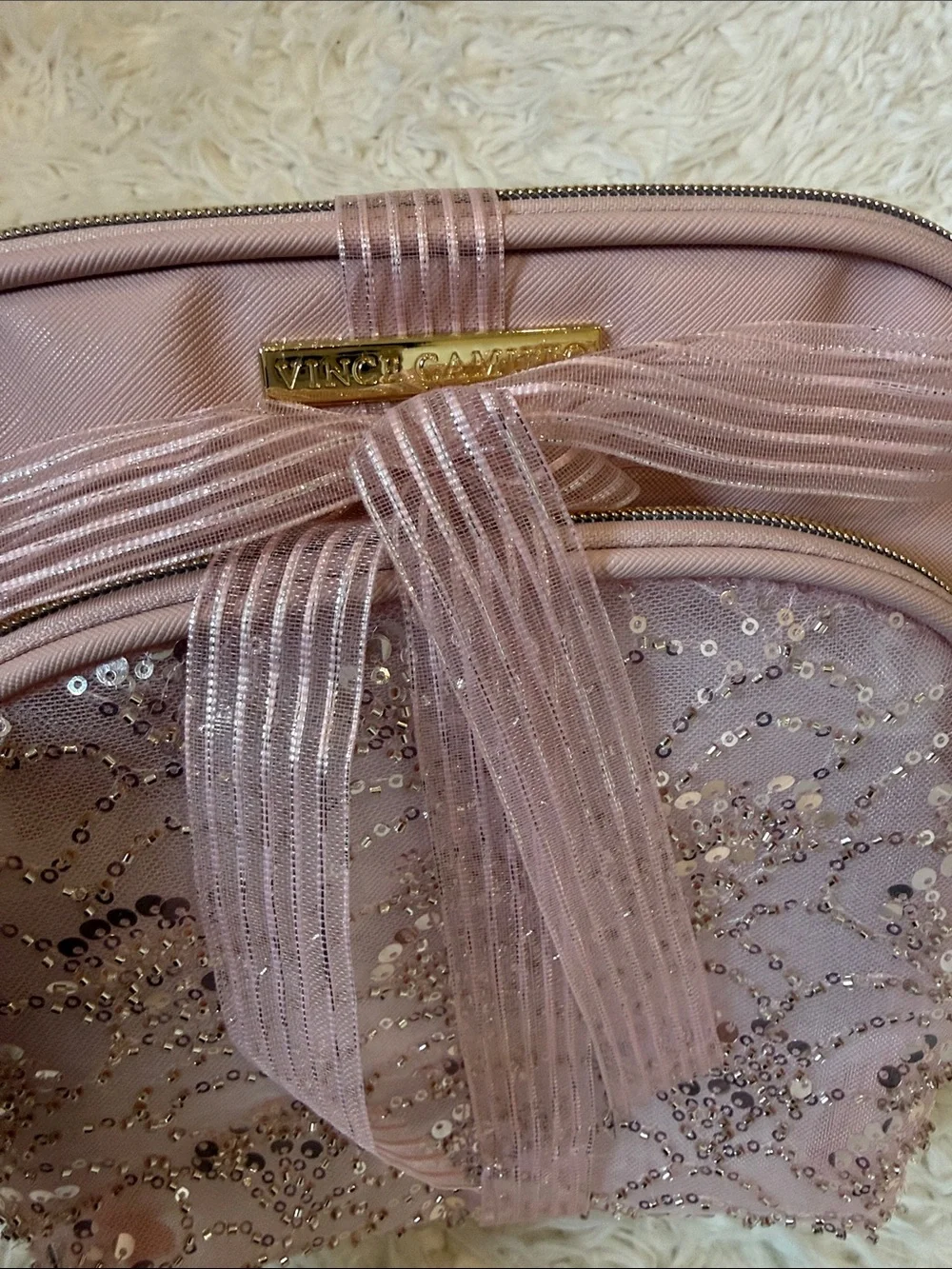 Vince Camuto Pink Sequin Bow Phone Case Pouch